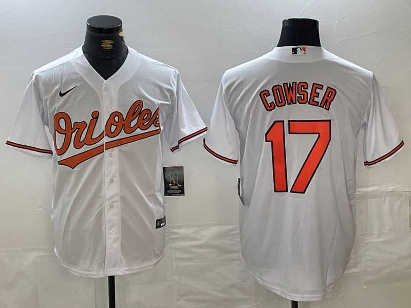 Men%27s Baltimore Orioles #17 Colton Cowser White Cool Base Stitched Jersey